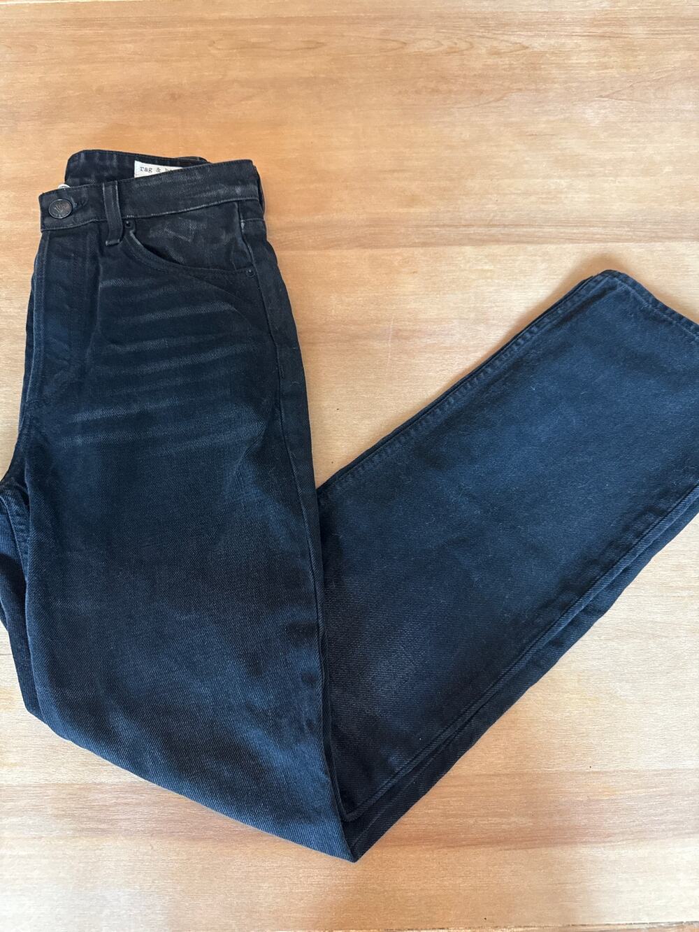 Rag & Bone Alex High Rise Straight 26 Worn Black Oil Pearlized Black